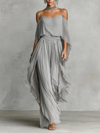 Flowy Off-shoulder Blouse And Skirt Two-piece Set