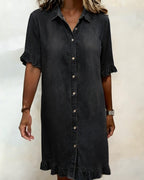 Comfortable Denim Dress with Flattering Ruching