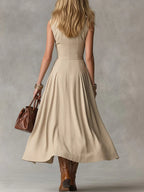 Women's Solid Color Collared Sleeveless Casual Loose Cotton Linen Dress