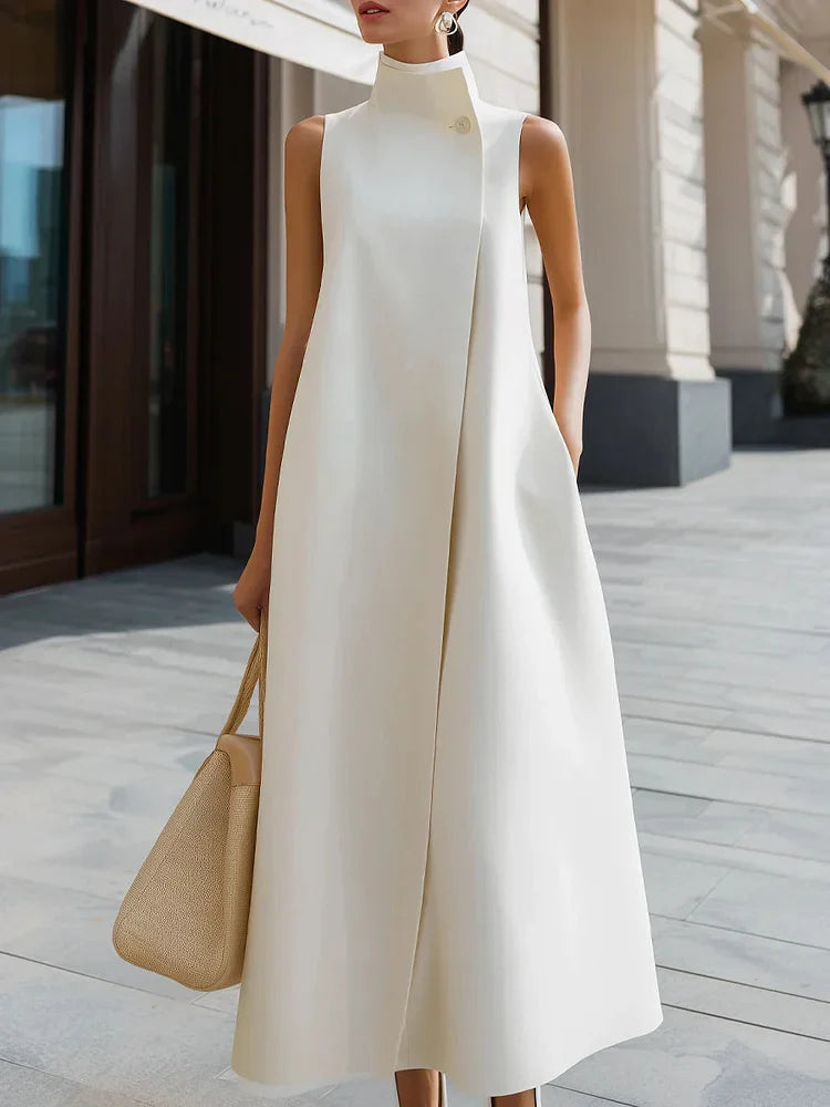 Women's Solid Color Stand Collar Sleeveless Casual Loose Cotton Linen – Olivia's Wardrobe