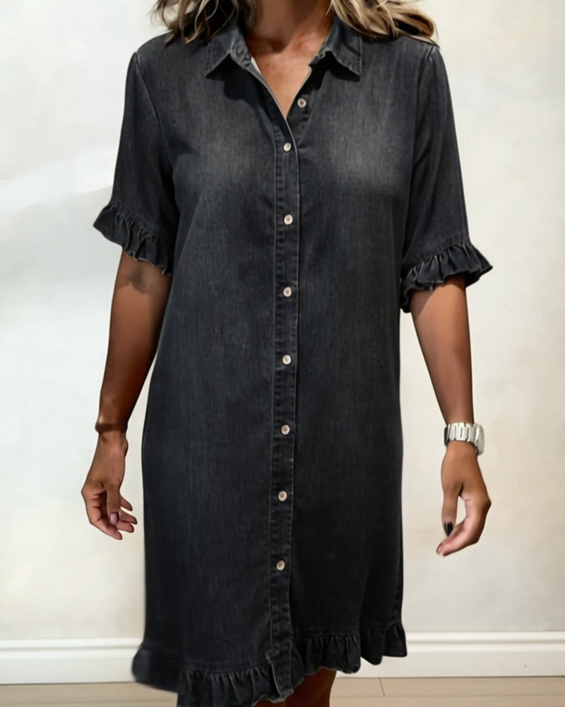 Comfortable Denim Dress with Flattering Ruching