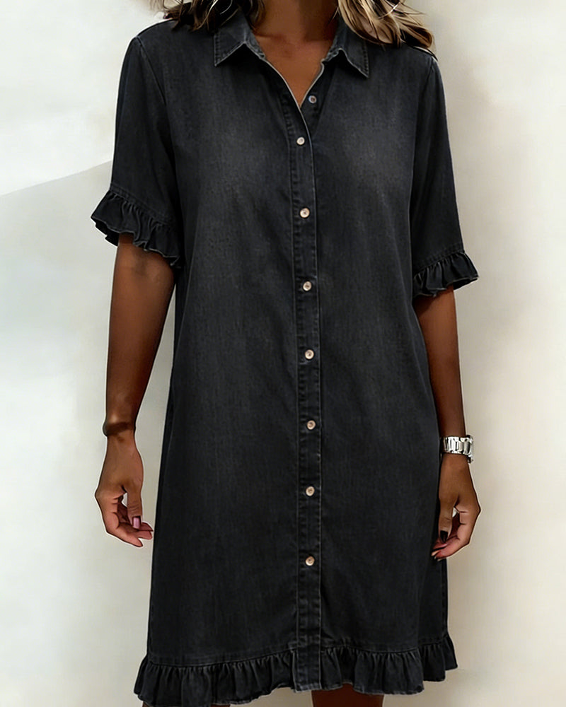Comfortable Denim Dress with Flattering Ruching