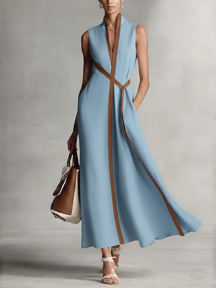 women's sleeveless cotton and linen dress Women's Sleeveless A-Line Midi Dress Solid Color Cotton Linen Casual Matcha / M
