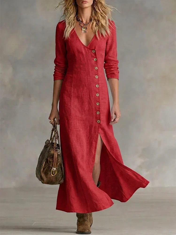 Casual Linen Cotton Button Dress