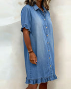Comfortable Denim Dress with Flattering Ruching